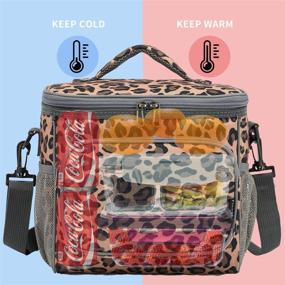 img 3 attached to FlowFly Insulated Reusable Lunch Bag - Large Adult Lunch Box for Women and Men: Leopard Print with Adjustable Strap, Front Zipper Pocket, and Dual Large Mesh Side Pockets