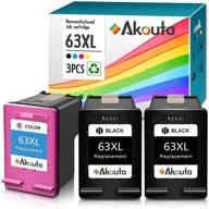 akouta remanufactured ink cartridge 63xl replacement for hp envy 4520 4512 4513 4516, officejet 3830 5255 5258, deskjet 1112 1110 3630 3632 3634 2130 2132 printer - 2 black, 1 tri-color logo