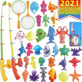 img 4 attached to 🎣 CozyBomB Magnetic Fishing Pool Toys Game for Kids - Water Table Bathtub Kiddie Party Toy with Pole Rod Net Plastic Floating Fish Toddler Color Ocean Sea Animals, Age 3-6 Years Old
