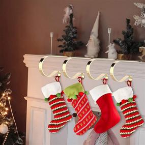 img 1 attached to 🎅 Oubomu Set of 6 Christmas Stocking Holders for Mantle – Elegant Gold Mantel Stocking Hangers with Fireplace Stocking Hooks