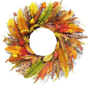 img 4 attached to 21 Inch Autumn Door Decor Wreath with Wheat, Berry, Fall Harvest Theme - Pinkpum Fall Wreath for Home, Halloween, Thanksgiving Day, Outdoor, Wedding