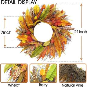 img 3 attached to 21 Inch Autumn Door Decor Wreath with Wheat, Berry, Fall Harvest Theme - Pinkpum Fall Wreath for Home, Halloween, Thanksgiving Day, Outdoor, Wedding