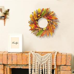 img 2 attached to 21 Inch Autumn Door Decor Wreath with Wheat, Berry, Fall Harvest Theme - Pinkpum Fall Wreath for Home, Halloween, Thanksgiving Day, Outdoor, Wedding