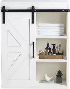 img 4 attached to 🏺 Rustory Rustic Wooden Wall Mounted Storage Cabinet: Sliding Barn Door, Vintage Farmhouse Style – Perfect for Kitchen, Dining, Bathroom, Living Room Décor (Vintage White)
