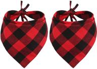 lamphyface 2 pcs dog bandana: christmas pet triangle scarf accessories in red black plaid - stylish neck bibs for dogs logo