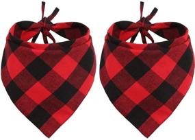 img 3 attached to Lamphyface 2 Pcs Dog Bandana: Christmas Pet Triangle Scarf Accessories in Red Black Plaid - Stylish Neck Bibs for Dogs