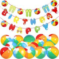 🏖️ 10-piece inflatable rainbow beach balls with beach ball happy birthday banner – complete beach party kit for pool party decorations and beach party supplies логотип