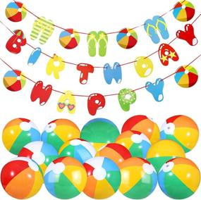 img 4 attached to 🏖️ 10-Piece Inflatable Rainbow Beach Balls with Beach Ball Happy Birthday Banner – Complete Beach Party Kit for Pool Party Decorations and Beach Party Supplies