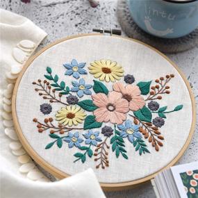 img 1 attached to Floral Embroidery Starter Kit: Complete with Pattern, Cloth, Hoop, Color Threads & Tools - UNIME Cross Stitch Kit
