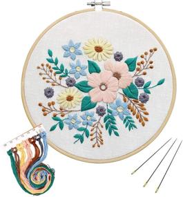 img 4 attached to Floral Embroidery Starter Kit: Complete with Pattern, Cloth, Hoop, Color Threads & Tools - UNIME Cross Stitch Kit