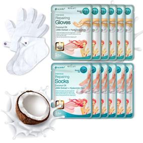 img 4 attached to 🧦 Epielle Intensive Repairing Hand and Foot Masks (Glove & Socks - 12 Pack) - Dry Hand, Dry & Cracked Heel to Toe Spa Masks with Coconut Oil, Milk Extract, and Hyaluronic Acid - Gift Set for Women, Spa Gift Set for Women