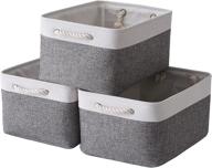 large banhai 3-pack storage basket for home organization, clothes storage, fabric open bins 📦 with handles - ideal for shelves, nursery, grey and white (15.7 x 11.8 x 8.3 inches) logo