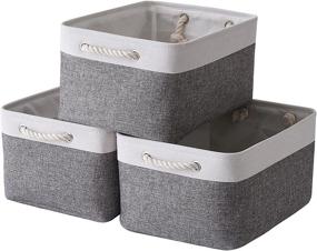 img 4 attached to Large Banhai 3-Pack Storage Basket for Home Organization, Clothes Storage, Fabric Open Bins 📦 with Handles - Ideal for Shelves, Nursery, Grey and White (15.7 x 11.8 x 8.3 Inches)