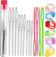 complete 26-piece sewing and knitting kit: includes 9 large-eye blunt yarn needles, 4 plastic weaving needles, and 12 colorful knitting crochet locking counter stitch needles - perfect for crochet projects logo