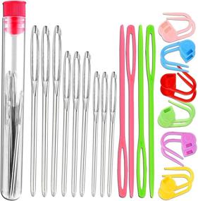 img 4 attached to Complete 26-Piece Sewing and Knitting Kit: Includes 9 Large-Eye Blunt Yarn Needles, 4 Plastic Weaving Needles, and 12 Colorful Knitting Crochet Locking Counter Stitch Needles - Perfect for Crochet Projects