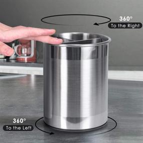 img 2 attached to 🍴 Large Stainless Steel Kitchen Utensil Holder with Removable Divider, 360° Rotating Countertop Organizer Caddy, Weighted Base (Utensils Not Included)