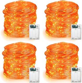 img 4 attached to BrizLabs Orange Halloween Lights, 4 Pack of 60 LED 19.47ft Orange Fairy Lights String, Battery Operated Halloween String Lights with 2 Modes, Indoor Silver Wire Twinkle Light for Halloween Themed Party Carnival Decor