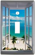 🏝️ tropical vacation beach ocean window view plastic wall decor toggle light switch plate cover - enhance your walls with breathtaking graphics! логотип