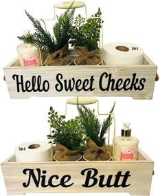 img 3 attached to 🚽 Enhance Your Bathroom with the Farmhouse Bathroom Decor Box - Charming Rustic Shabby Chic Design featuring 'Nice Butt' and 'Hello Sweet Cheeks' Quotes - Convenient Toilet Tank Accessories Holder in Rustic White