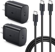 🔌 2-пак usb c зарядное устройство для стены с 25w pd адаптером питания и 3-пак usb c кабеля c (6фт+6фт+1,5фт) - совместимо с samsung galaxy s21/s21/s20+/ultra/fe, note 20/10+, iphone 12/12 pro max (черный) логотип