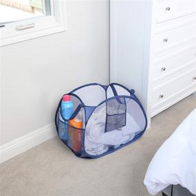 img 3 attached to 🧺 Smart Design Deluxe Mesh Pop Up Laundry Basket Hamper - Durable with Side Pockets, Handles, and Collapsible Design - Holds 2 Loads - Blue, 17 x 14 Inch