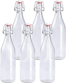 img 4 attached to 🍺 32oz Clear Swing Top Glass Beer Bottles for Home Brewing - Carbonated Beverages, Kombucha, Kefir, Sodas, Juices - Fermentation, 6-Pack Glass Bottles with Airtight Rubber Seal Caps