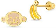 enamel monkey banana baby girls earrings: 14k gold plated with sterling silver post logo