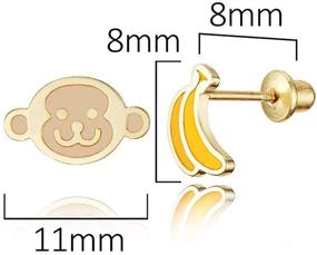 img 3 attached to Enamel Monkey Banana Baby Girls Earrings: 14k Gold Plated with Sterling Silver Post