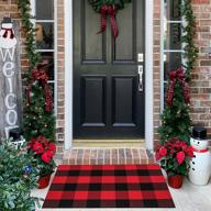🎄 outdoor christmas door mat - buffalo plaid rug 23x36 - welcome mats for front door - outdoor christmas decorations - red christmas rug logo