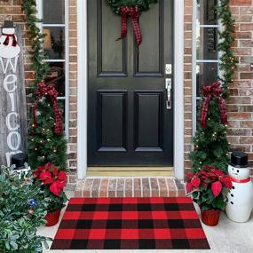 img 4 attached to 🎄 Outdoor Christmas Door Mat - Buffalo Plaid Rug 23x36 - Welcome Mats for Front Door - Outdoor Christmas Decorations - Red Christmas Rug