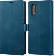 📱 premium leather wallet case for galaxy note 10 plus (6.8”) - folio flip cover with kickstand, card holder slots and screen protector - shockproof protective blue cover for samsung note 10+ logo