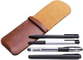 img 4 attached to 🖋️ Daimay Leather Pen Case Holder: Handmade Fountain Multi Pens Pouch for Ballpoint & Stylus Touch Pen – Brown