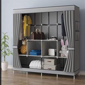 img 3 attached to 👚 YAYI Canvas Wardrobe: Portable Storage Organizer with 4 Hanging Rails - Grey