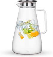 🥤 purefold 68 oz glass pitcher with lid for hot/cold water, household kitchen juice and iced tea beverage carafe with handle logo