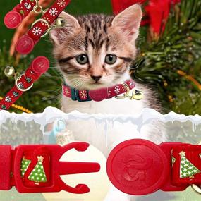 img 1 attached to 🐱 4-Pack Holiday Kitten Collar Set with Bell - Quick Release Safe Buckle, Xmas Design - Ideal Collars for Kittens and Cats