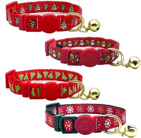 img 4 attached to 🐱 4-Pack Holiday Kitten Collar Set with Bell - Quick Release Safe Buckle, Xmas Design - Ideal Collars for Kittens and Cats