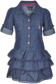 img 1 attached to 👗 U.S. Polo Assn. Denim Ruffle Tiered Dress for Little Girls