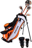 🏌️ highly specific left-handed junior golf club set for ages 3 to 5 (height range: 3' to 3'8"), set includes: driver (15"), hybrid wood (22), 7 iron, putter, bonus stand bag & 2 headcovers logo