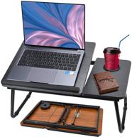 🖥️ adjustable laptop desk with foldable legs & cup slot for home, office, bed, couch - black logo