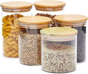 img 4 attached to 🍶 Airtight Glass Canisters with Bamboo Lids for Pantry Storage - 3 Sizes (5 Pack)