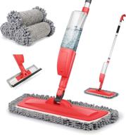 🧹 red spray mop and glass wiper with microfiber pads - 360 degree rotatable head, suitable for hardwood, marble, tile - includes 3 reusable pads for upward spraying logo