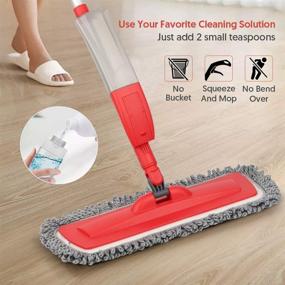 img 2 attached to 🧹 Red Spray Mop and Glass Wiper with Microfiber Pads - 360 Degree Rotatable Head, Suitable for Hardwood, Marble, Tile - Includes 3 Reusable Pads for Upward Spraying