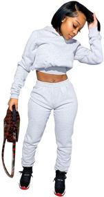 img 4 attached to 👚 Akmipoem Women's 2 Piece Sweatsuits Tracksuits: Sexy Long Sleeve Crop Hoodie & Bodycon Pants Sets