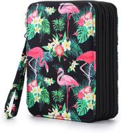 btsky zippered pencil case: canvas 72 slots holder for prismacolor, crayola, marco pencils - flamingo black logo