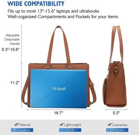 img 3 attached to 👜 Stylish and Practical 15.6 Inch Waterproof Leather Laptop Bag for Women - Ideal Work Tote Bag, Office Handbag, and Briefcase