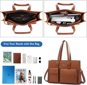 img 2 attached to 👜 Stylish and Practical 15.6 Inch Waterproof Leather Laptop Bag for Women - Ideal Work Tote Bag, Office Handbag, and Briefcase