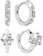 💎 stylish cubic zirconia cartilage hoop earrings set for women - sterling silver hypoallergenic crystal cz huggies with rhinestones; perfect for girls and teens". logo