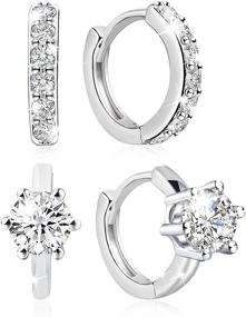 img 4 attached to 💎 Stylish Cubic Zirconia Cartilage Hoop Earrings Set for Women - Sterling Silver Hypoallergenic Crystal CZ Huggies with Rhinestones; Perfect for Girls and Teens".