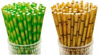 🎋 yeham 100 pc biodegradable bamboo print paper drinking straws, 2 assorted colors, for juices, shakes, birthday, wedding, party supplies logo