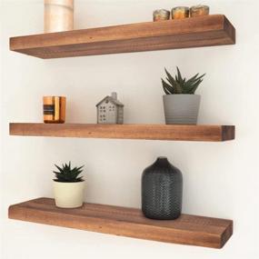 img 1 attached to 🪵 Rustic Pine Wood Floating Shelves for Walls - Kosiehouse Farmhouse Invisible Shelf Set for Storage, Display, and Organization in Bathroom, Kitchen, Bedroom, Living Room, and Office - Drywall Mounting Included